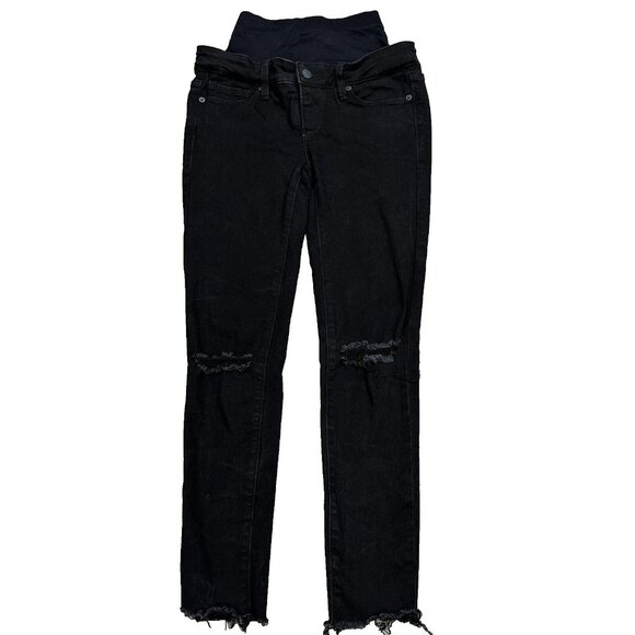 Blanqi Women's Tummy Support Distressed Fray Hem Maternity Jeans Size 2 Black - Picture 1 of 10